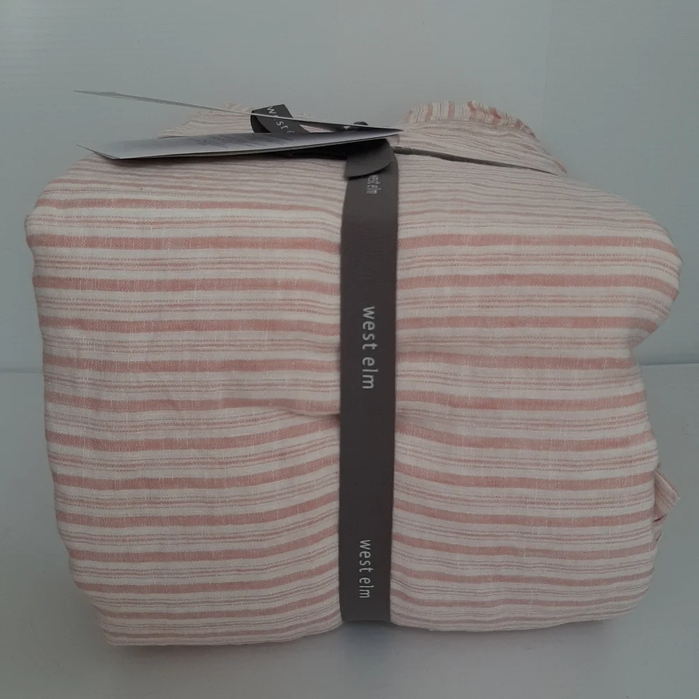 West Elm Heather Taylor Home Canyon Stripe Ruffle European Flax Linen Sheet Set